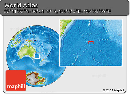 Physical Location Map of the Area around 36° 56' 32" S, 156° 28' 29" E