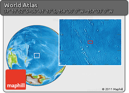 Physical Location Map of the Area around 36° 56' 32" S, 158° 1' 30" W