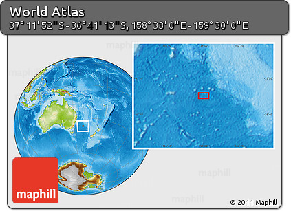 Physical Location Map of the Area around 36° 56' 32" S, 159° 1' 30" E