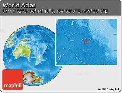 Physical Location Map of the Area around 36° 56' 32" S, 159° 1' 30" E