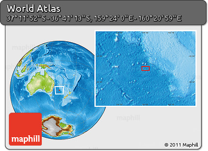 Physical Location Map of the Area around 36° 56' 32" S, 159° 52' 30" E