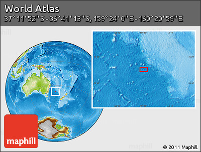Physical Location Map of the Area around 36° 56' 32" S, 159° 52' 30" E