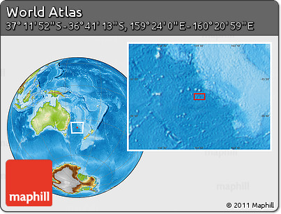 Physical Location Map of the Area around 36° 56' 32" S, 159° 52' 30" E