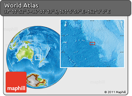 Physical Location Map of the Area around 36° 56' 32" S, 161° 34' 29" E