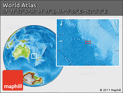 Physical Location Map of the Area around 36° 56' 32" S, 161° 34' 29" E