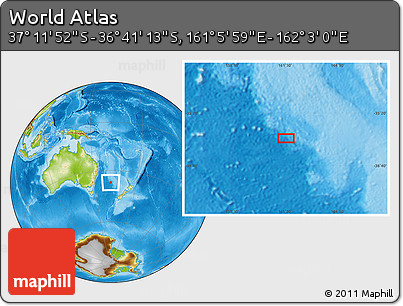 Physical Location Map of the Area around 36° 56' 32" S, 161° 34' 29" E