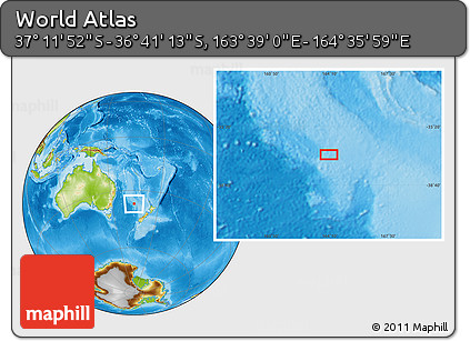 Physical Location Map of the Area around 36° 56' 32" S, 164° 7' 30" E