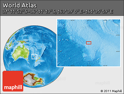 Physical Location Map of the Area around 36° 56' 32" S, 164° 7' 30" E