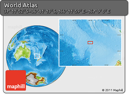 Physical Location Map of the Area around 36° 56' 32" S, 166° 40' 30" E
