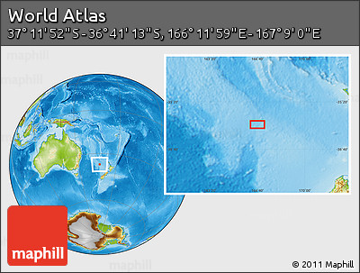 Physical Location Map of the Area around 36° 56' 32" S, 166° 40' 30" E