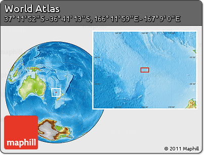 Physical Location Map of the Area around 36° 56' 32" S, 166° 40' 30" E