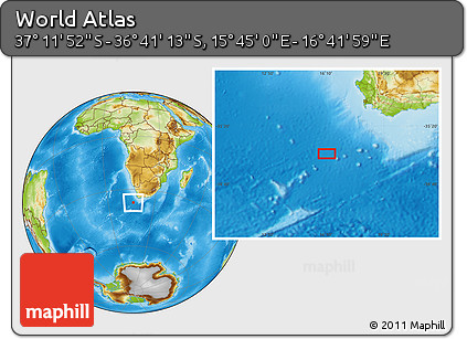 Physical Location Map of the Area around 36° 56' 32" S, 16° 13' 30" E