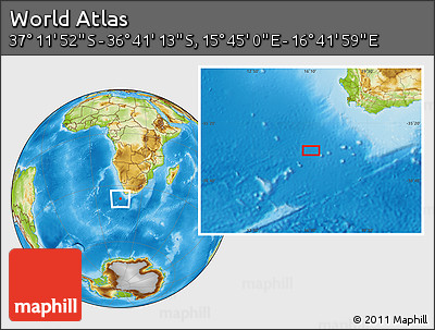 Physical Location Map of the Area around 36° 56' 32" S, 16° 13' 30" E