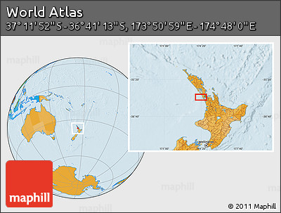 Political Location Map of the Area around 36° 56' 32" S, 174° 19' 29" E