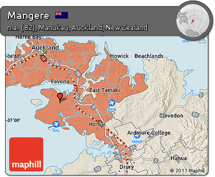 Shaded Relief Map of Mangere