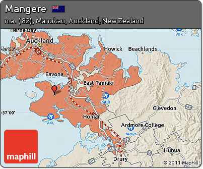 Shaded Relief Map of Mangere