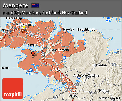 Shaded Relief Map of Mangere