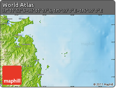 Physical Map of the Area around 36° 56' 32" S, 176° 1' 30" E