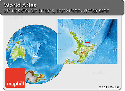 Physical Location Map of the Area around 36° 56' 32" S, 176° 52' 30" E