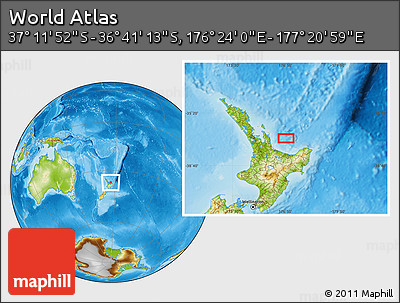 Physical Location Map of the Area around 36° 56' 32" S, 176° 52' 30" E