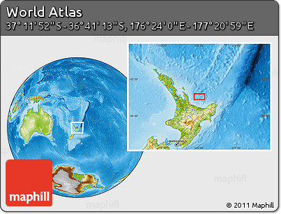 Physical Location Map of the Area around 36° 56' 32" S, 176° 52' 30" E