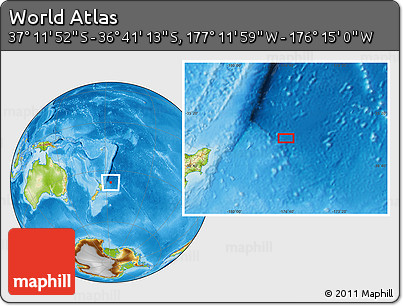 Physical Location Map of the Area around 36° 56' 32" S, 176° 43' 29" W