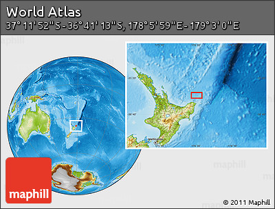 Physical Location Map of the Area around 36° 56' 32" S, 178° 34' 29" E