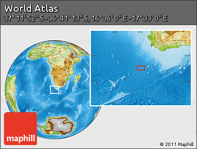 Physical Location Map of the Area around 36° 56' 32" S, 17° 4' 30" E