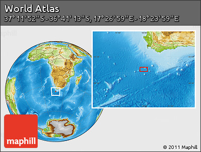 Physical Location Map of the Area around 36° 56' 32" S, 17° 55' 29" E