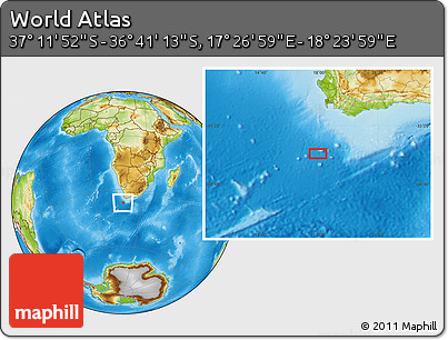 Physical Location Map of the Area around 36° 56' 32" S, 17° 55' 29" E