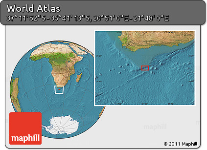 Satellite Location Map of the Area around 36° 56' 32" S, 21° 19' 30" E