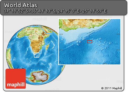 Physical Location Map of the Area around 36° 56' 32" S, 24° 43' 30" E