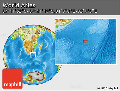 Physical Location Map of the Area around 36° 56' 32" S, 31° 31' 29" E