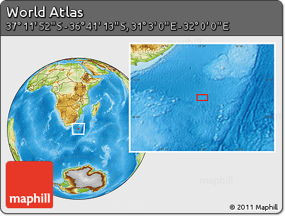 Physical Location Map of the Area around 36° 56' 32" S, 31° 31' 29" E