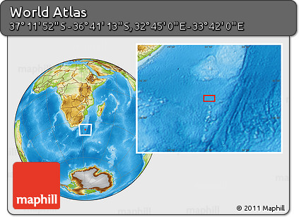 Physical Location Map of the Area around 36° 56' 32" S, 33° 13' 30" E
