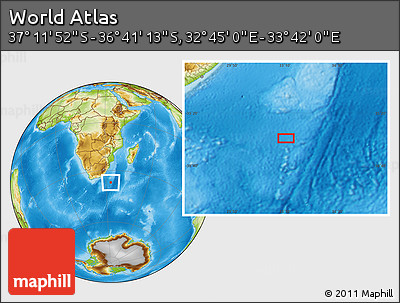 Physical Location Map of the Area around 36° 56' 32" S, 33° 13' 30" E