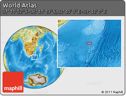 Physical Location Map of the Area around 36° 56' 32" S, 33° 13' 30" E