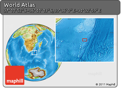 Physical Location Map of the Area around 36° 56' 32" S, 34° 4' 30" E