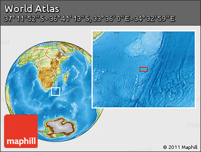 Physical Location Map of the Area around 36° 56' 32" S, 34° 4' 30" E