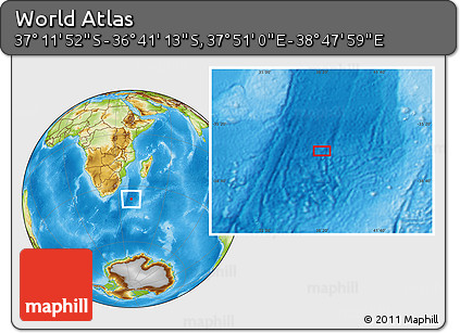 Physical Location Map of the Area around 36° 56' 32" S, 38° 19' 30" E