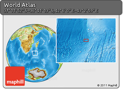 Physical Location Map of the Area around 36° 56' 32" S, 42° 34' 30" E