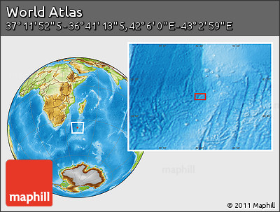 Physical Location Map of the Area around 36° 56' 32" S, 42° 34' 30" E
