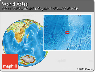 Physical Location Map of the Area around 36° 56' 32" S, 42° 34' 30" E