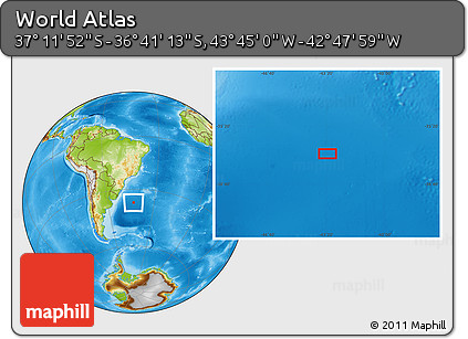 Physical Location Map of the Area around 36° 56' 32" S, 43° 16' 29" W