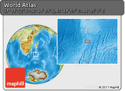 Physical Location Map of the Area around 36° 56' 32" S, 44° 16' 29" E