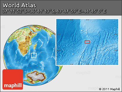Physical Location Map of the Area around 36° 56' 32" S, 44° 16' 29" E