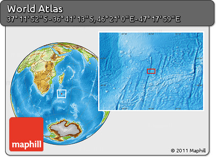 Physical Location Map of the Area around 36° 56' 32" S, 46° 49' 30" E