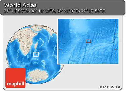 Shaded Relief Location Map of the Area around 36° 56' 32" S, 46° 49' 30" E