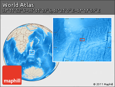 Shaded Relief Location Map of the Area around 36° 56' 32" S, 46° 49' 30" E