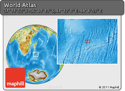 Physical Location Map of the Area around 36° 56' 32" S, 47° 40' 29" E